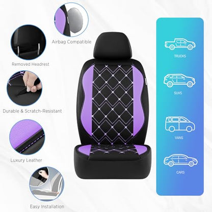 Road Comforts Seat Covers, Premium Leather Car Seat Covers Front Seat for Women Girls,Airbag Compatible, Automotive Seat Covers Universal Fit Most Cars,Vans,Truck,SUV - color: Purple Front
