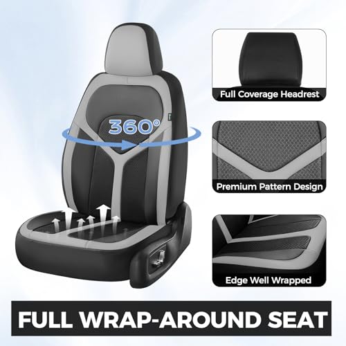 Car Seat Covers Full Set, Universal Seat Cover 5 Seats, Automotive Seat Covers with Mesh Leather, Waterproof Car Seat Protector, Breathable Car Seat Cushion for Most Car SUV Truck, Gray - color: Gray, size: Full set
