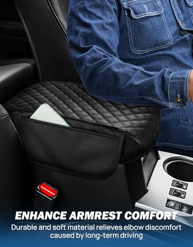 JOYTUTUS Center Console Cover Compatible with 2010-2024 4Runner, Leather Arm Rest Armrest Cover for Car, Durable Middle Console Cover, Car Arm Rest Cover Replacement, with 2 Pocket