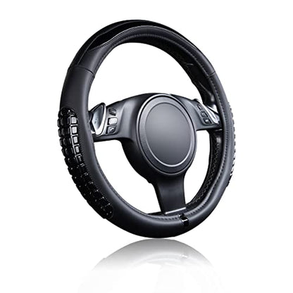 Flying Banner car Steering Wheel Cover Gel Massage Velvet Cool Warm Universal Size 15 inches SUV Truck Anti Slip Odorless Summer Winter (Black Black, Gel Massage) - color: Black Black