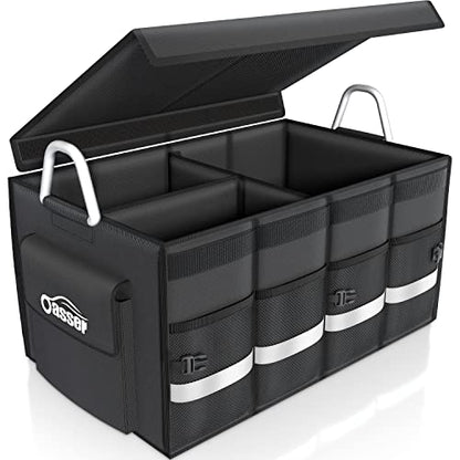 Oasser Trunk Organizer, Large, Black | Waterproof, Collapsible, Foldable Hard Cover, Aluminium Alloy Handle, Reflective Strip - color: Black, size: Large