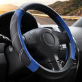 Black and Blue Line Punching Car Steering Wheel Cover, Microfiber Leather Sports, 14.5-15 in Universal Leather Wheel Covers, Breathable Fashion Anti-Slip, Steering Wheels Accessories for Men Women - color: Line Punching-Black and Blue