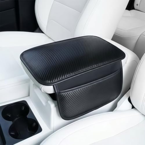 Car Center Console Cover Armrest Cover, Carbon Fiber PU Leather Auto Center Console Pad Protector with Side Storage Bags, Universal Waterproof Anti-Slip for Most Cars Trucks Vans