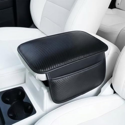 Car Center Console Cover Armrest Cover, Carbon Fiber PU Leather Auto Center Console Pad Protector with Side Storage Bags, Universal Waterproof Anti-Slip for Most Cars Trucks Vans