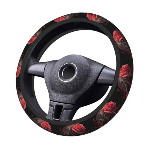 Gothic Rose Blood Skull Universal Steering Wheel Covers, Cute Car Accessories for Women Girls Car Truck - color: Gothic Rose Blood Skull