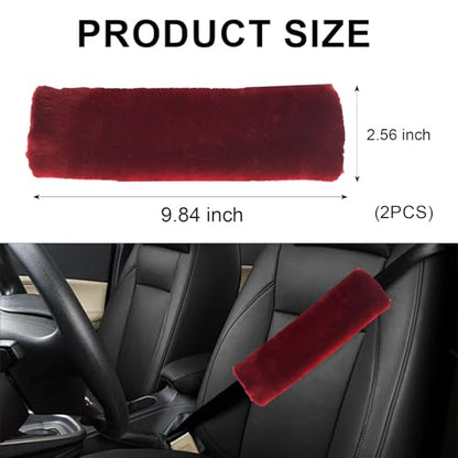 2 Pack Car Seatbelt Covers Shoulder Pad, Soft Faux Sheepskin Seat Belt Shoulder Cover for a Comfortable Driving, Seat Belt Shoulder Strap Covers Helps Protect Your Neck and Shoulder (Wine Red) - color: Wine Red