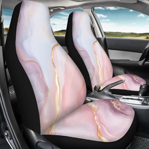 Pehede Car Seat Cover Gold Pink Marble Texture Front for Cars, Easy to Install Cover Set, Accessories Auto Trucks Van SUV,2 Packs - color: Multi14