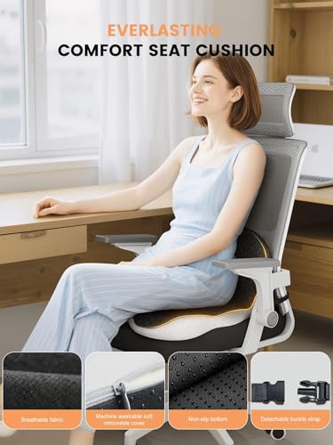 Office Chair Seat Cushion for Long Sitting Workers - L-Shaped Ergonomic Memory Foam with Tailbone Support & Adjustable Strap