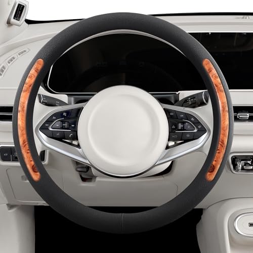 Steering Wheel Cover, Universal 15 inch, Faux Leather Steering Wheel Protector Anti-Slip, Breathable & Heating-Compatible for Cars Trucks SUVs Vans - color: Black