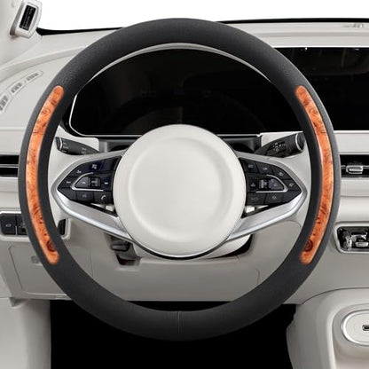 Steering Wheel Cover, Universal 15 inch, Faux Leather Steering Wheel Protector Anti-Slip, Breathable & Heating-Compatible for Cars Trucks SUVs Vans - color: Black