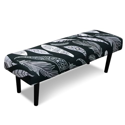 Stretch Bench Covers, Bench Seat Covers, Bench Cushions Covers, Printed Bench Seat Protector, Washable Bench Slipcover, Rectangle Bench Covers for Dining Room, Living Room, Kitchen(Feather) - color: Feather