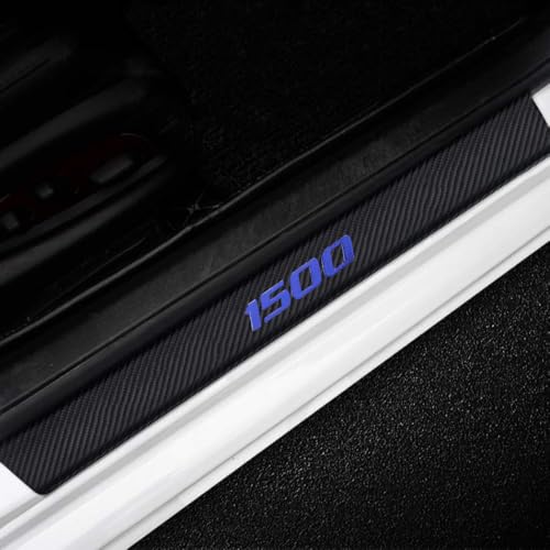 LEXLEY For 2014-2026 Silverado Carbon Fiber Style Leather Door Sill Protector Anti-Dirty Scuff Plate Cover Guard Sills Protector Trim,Welcome Pedal Protect 4PCS -BLUE - color: BLUE