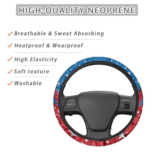 AFPANQZ 4th of July Steering Wheel Cover for Cars Universal Fit 14 to 15 inch, American Pattern Car SUV Sedans Accessories Steering Wheel Protection Sweat Absorption - color: American Pattern