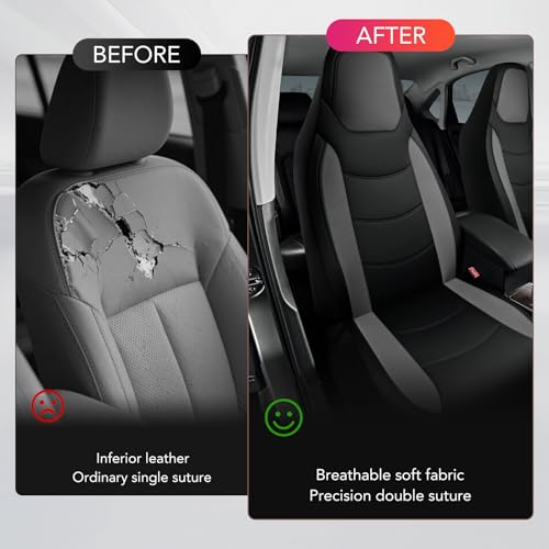 Road Comforts Car Seat Cover, Leather Car Seat Covers, Automotive High Back Front Car Seat Covers, Airbag Compatible, Universal Fit for Most Cars (Black)