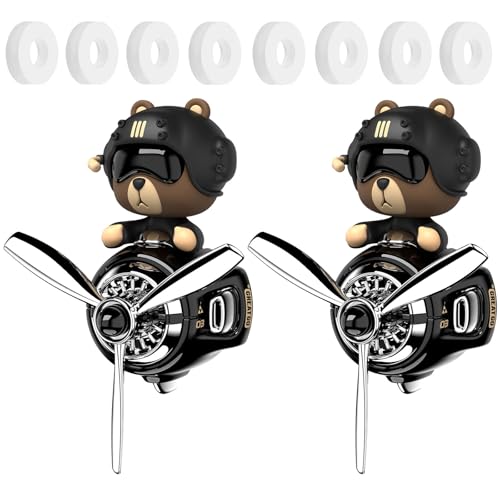 2Pcs Car Air Fresheners, Cute Bear Pilot Automotive Air Outlet Creative Car Perfume Diffuser, Automotive Accessories Air Vent Decoration with 8 Fragrant Tablets (Black 1+Black 1) - color: Black 1+Black 1
