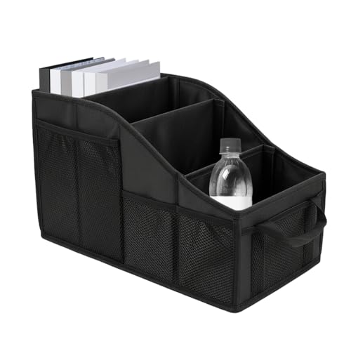 Car Seat Organizer, Collapsible Passenger Seat Organizer with 4 Compartments & 7 Mesh Pockets, Auto Front/back Seats Storage Box, Vehicle Travel Organize Accessory for Kids, Adults (Black)