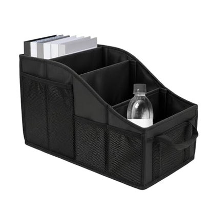 Car Seat Organizer, Collapsible Passenger Seat Organizer with 4 Compartments & 7 Mesh Pockets, Auto Front/back Seats Storage Box, Vehicle Travel Organize Accessory for Kids, Adults (Black)