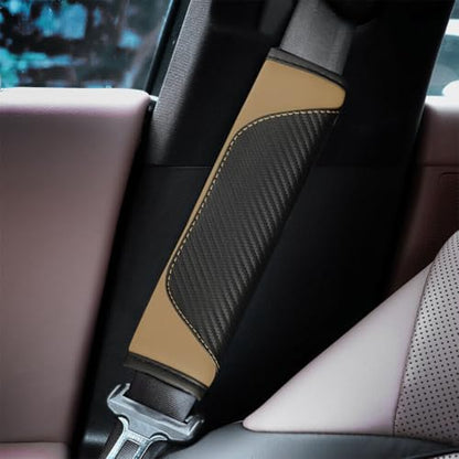 2PCS Car Seat Belt Cover, Carbon Fiber Seatbelt Shoulder Protection, Soft Car Seat Belt Strap Cushion Protect Your Neck and Shoulder, Car Accessories Seat Belt Pad for Car Truck (Beige) - color: Beige