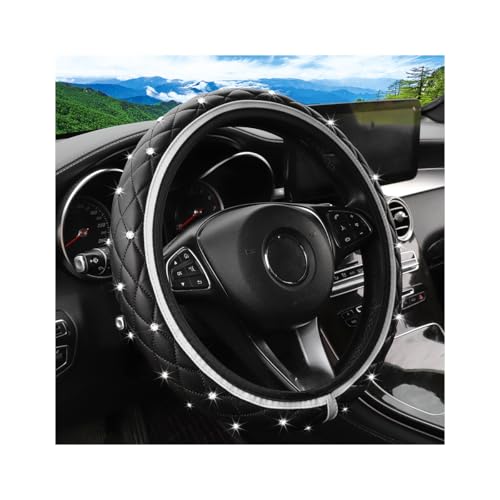 Bling Car Steering Wheel Cover, 15" Anti-Slip Elastic Stretch Leather Crystal Rhinestone Vehicle Steering Wheel Protector, Auto Interior Accessories, Universal for Sedan Truck SUV (White) - color: White