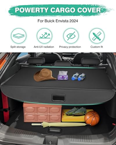 Powerty Retractable Cargo Cover for 2024 Buick Envista, Canvas Texture Trunk Cover Privacy Screen Rear Security Shade for Envista Accessories - size: 2024 | Buick Envista