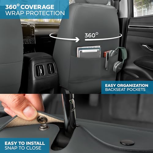MotorBox Prestige Edition Napa Leather Seat Covers Full Set – Gray Car Seat Covers Front Seats and Back Car Seat Protector, Waterproof and Universal Fit for Most Small to Medium Autos, Trucks & SUVs - color: Charcoal Full Set