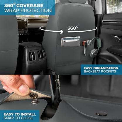 MotorBox Prestige Edition Napa Leather Seat Covers Full Set – Gray Car Seat Covers Front Seats and Back Car Seat Protector, Waterproof and Universal Fit for Most Small to Medium Autos, Trucks & SUVs - color: Charcoal Full Set