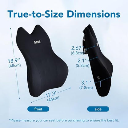 QUTOOL Lumbar Support Pillow for Car, Truck Accessories Travel Essentials, Memory Foam Back Cushion for Driving Seat, Back Pain Relief,Washable Cover, Lower Back Support Fits Most Cars(Black)
