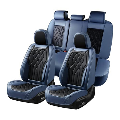 Universal Seat Covers for Cars Full Set, Automotive Seat Covers, Waterproof Leather Car Seat Protector Fit for Most Sedans SUV Pick-up Truck- Blue&Black