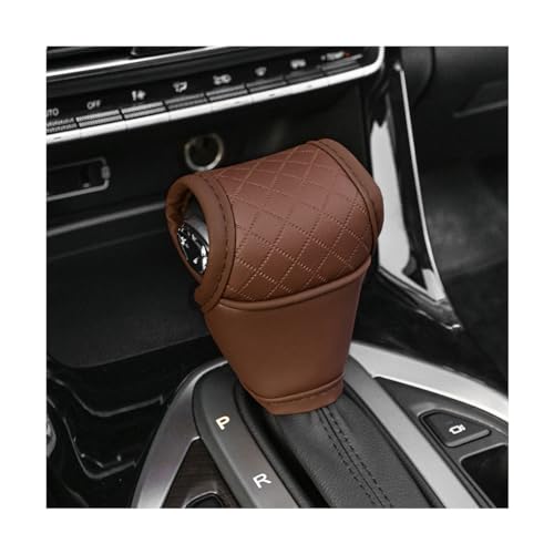 Car Gear Shift Knob Cover, Leather Vehicle Gear Shifter Stick Protector, Anti-Slip Automotive Interior Shifting Lever Decoration Accessories, Universal for SUV, Truck, RV（Brown） - color: Brown