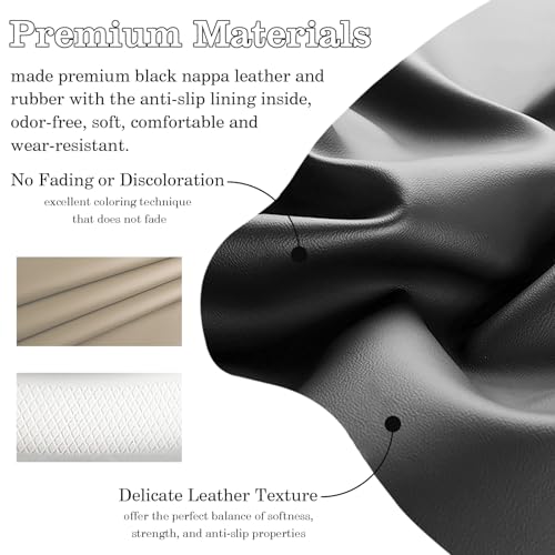 Black Beige Car Steering Wheel Cover, Nappa Leather, Bottom Color Blocking, Universal 14.5-15 Inch Leather Anti-Slip Breathable Auto Steering Wheel Covers for Men Women - color: Black Beige