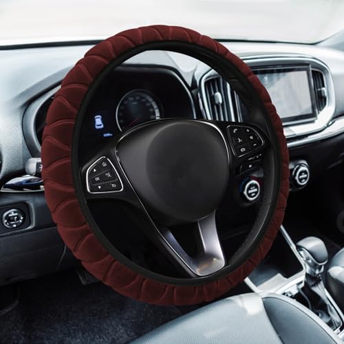 Fluffy Steering Wheel Cover, Car Wheel Cover, 15'' Soft Steering Wheel Protector, Elastic Long Microfiber Plush Steering Wheel Cover Interior Decoration Universal for Men Women Girls - color: Red