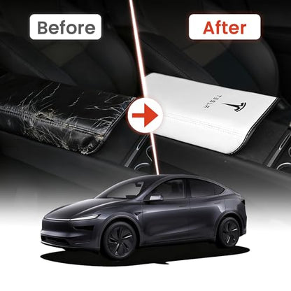 Polwlamks Center Console Armrest Cover for Model Y/Model 3, Soft Leather Pad Armrest Protector Armrest Box Cushion Compatible with New Tesla Refresh Model Y (2020-2026) / Model 3 (2019-2025) - color: White with Patterns