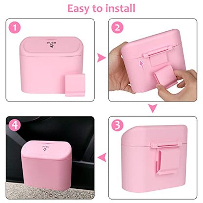 Accmor Car Trash Can with Lid, Vehicle Trash Bin Car Dustbin Garbage Organizer Holder with One Roll Trash Bag, Portable Hanging Mini Leakproof Cars Storage Bag Container for Auto, SUV, Office (Pink)