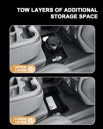 Center Console Tray For 2019-2026 Chevy Silverado/GMC Sierra 1500 & 2020-2026 Silverado/Sierra 2500 HD/3500 HD - Double Layer Storage Tray With Removable Cup Holder - Only Fit Split-Bench Front Seat - size: 2019-2026 Silverado/Sierra Oragnizer+Cup Holder