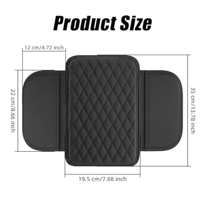 Arm Rest Cover for Car, Leather Padding Center Console Cover with 2 Storage Bags, Reduces Elbow Pressure Vehicle Armrest Protector, Thick Armrest Cushion for Car, SUV, Sedan, Truck, Black