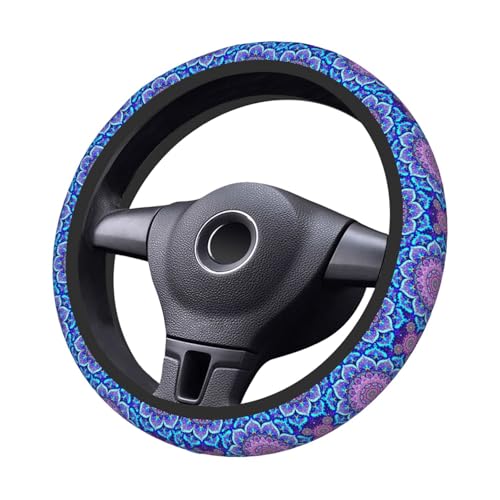 Blue Mandalas Elastic Steering Wheel Cover Non-Slip Breathable Steering Wheel Protector Fit Auto, SUVs, Truck - color: Blue Mandalas