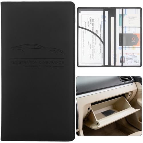 Car Registration and Insurance Holder, Premium Pu Leather Vehicle Glove Box Organizer - for Driver License, Cards & Essential Documents (L-Black) - color: 06-Black, size: Large
