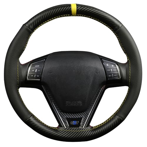 Elegant Steering Wheel kit Wrap, Matte Carbon Steering Wheel Cover and Microfiber Leather, Hand Stitched, Universal Size with Centering Mark.Yellow - color: Yellow Thread