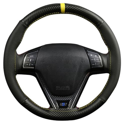 Elegant Steering Wheel kit Wrap, Matte Carbon Steering Wheel Cover and Microfiber Leather, Hand Stitched, Universal Size with Centering Mark.Yellow - color: Yellow Thread
