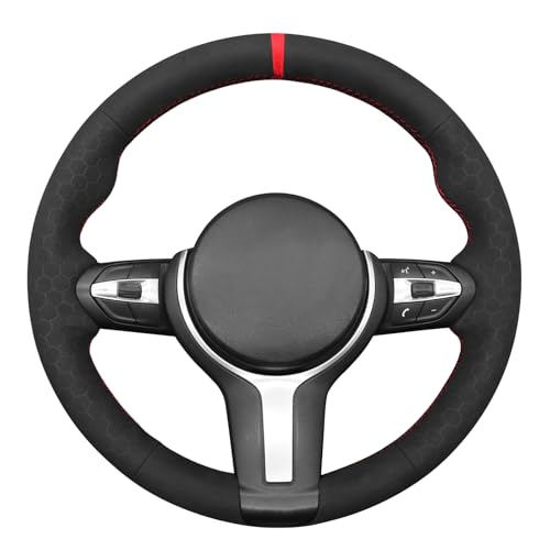 MEWANT Hand-Stitched Steering Wheel Cover for BMW (M Sport) F22 F23 F30 F34 F32 F33 F36 F10 F07 F12 F13 F06 F39 F25 F26 F15 F16, DIY Custom Fit Steering Wheel Wrap for BMW - color: 45:red stripe + red thread