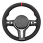 MEWANT Hand-Stitched Steering Wheel Cover for BMW (M Sport) F22 F23 F30 F34 F32 F33 F36 F10 F07 F12 F13 F06 F39 F25 F26 F15 F16, DIY Custom Fit Steering Wheel Wrap for BMW - color: 45:red stripe + red thread