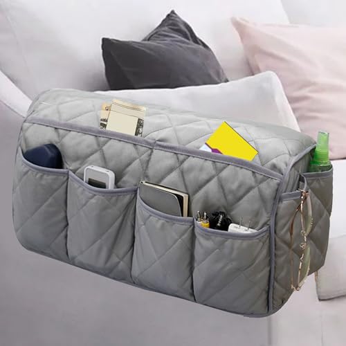 MEHIDFY Armchair Caddy, Waterproof Sofa Armrest Organizer, Non Slip Recliner Organizer, Remote Holder for Recline, Recliner Caddy with 14 Pockets Storage for TV Remote, Phone, Magazine (Grey) - color: Grey