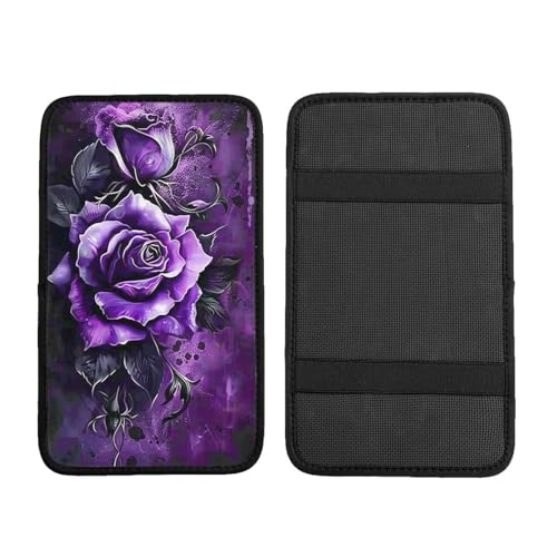 Universal Car Center Console Cushion Pad, Purple Rose Soft Waterproof Car Center Console Cover Auto Armrest Seat Box Cover Protector for Most Vehicle SUV Truck Car - color: Purple Rose