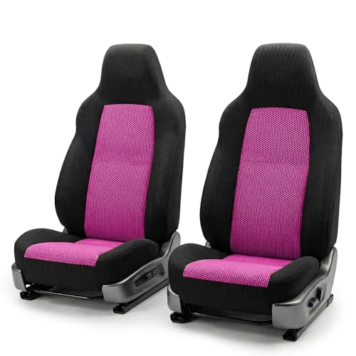 FH Group Automotive Front Car Seat Covers for SUV, Trucks, Sedan and More - Universal Fit Front High Back Design Interior Accessories - 3D Mesh Fabric Center Panel - Pink - color: Pink, size: Front Set
