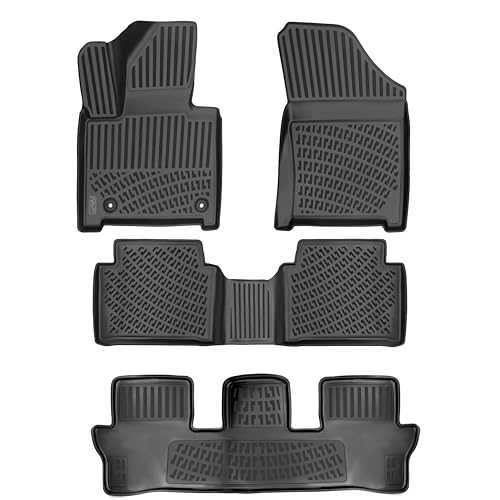 RizLiner Hyundai Santa Fe 2024-2026 (No Hybrid Models) 7 Seats Floor Mats 3D Custom Fit Rubber Car Mats Laser Measured Floor Liners All Weather Heavy Duty Waterproof Odorless TPE (Front & Rear) - size: Santa Fe 2024 - 2026