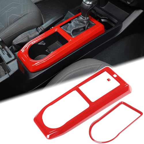 Aunginsy Car Gear Shift Panel Cover Cup Holder Trim Kit Compatible with Toyota Tacoma 2016-2023 Center Console Gear Shifter Cupholder Panel Decorative Frame Protection Ring ABS Interior Accessories - color: Red(Kit)