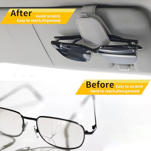 Yuoyar Sunglass Holder for Car, Magnetic Leather Sunglasses Holder and Ticket Card Clip, Car Visor Accessories, 2 Packs (Silver Grey) - color: Silver Grey