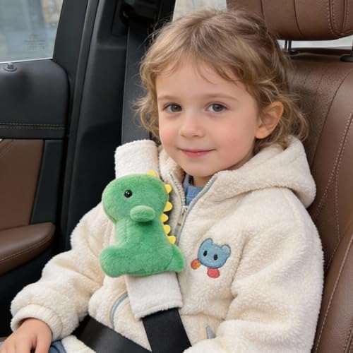 2 PCS Seat Belt Cover Pad, Cute Dinosaur Seatbelt Covers for Kids, Winter Plush Fluffy Soft Seatbelt Cushion, Car Seat Strap Pads (Pink+Green) - color: Pink+Green