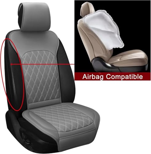 Front Car Seat Covers - Leather Seat Covers with Storage Pocket and Two Belt Pads, Anti-Slip Waterproof Universal Seat Covers for Cars Fit Cars Trucks SUV(Grey,2 Pack) - color: Grey