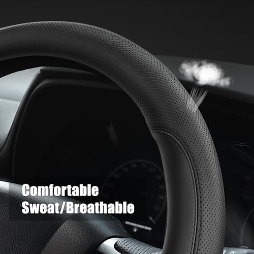 Customized Auto Car Steering Wheel Cover for Dodge Challenger Charger Durango Avenger Ram, for Dodge Accessories, 14.5-15 inch, Black - color: Black-2